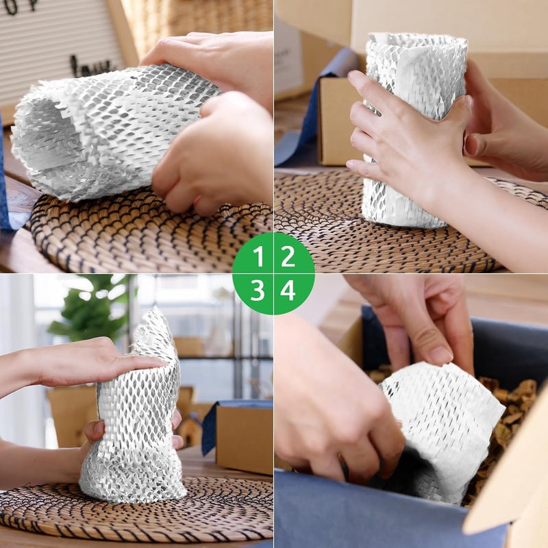 Pine nuts Honeycomb Packing Paper 15" x 131' Eco Friendly Packing Paper for Moving Recyclable Honeycomb Paper Bubble Paper Wrapping with 30 Fragile Sticker Labels and 66fthemp rope (White) - Image 4